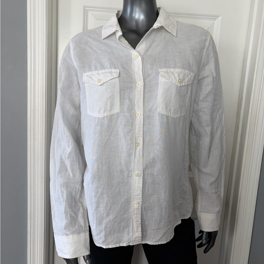 BANANA REPUBLIC White Linen Button-Down Long Sleeve Shirt